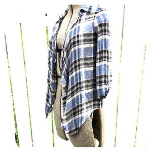 Blue and black flannel waterfall jacket